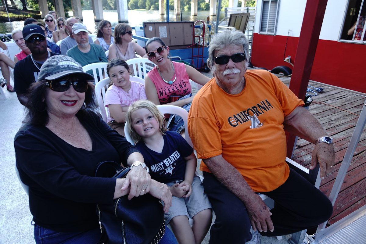 Watching the Austin Bats on a sunset river cruise