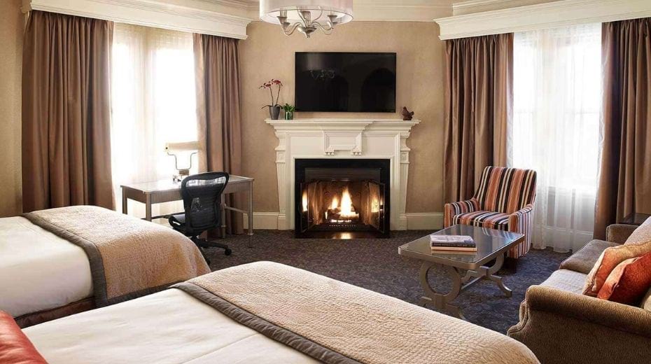 Fireplace inside family suites Boston at Lenox Hotel